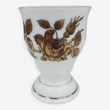 Pot vase Médicis vintage opaline et roses dorées