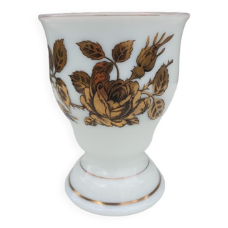 Pot vase Médicis vintage opaline et roses dorées