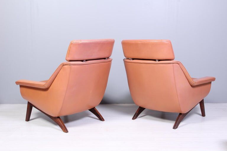 Leather and rosewood chairs and Ottoman by Werner Langenfled Denmark 1960s