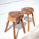 Pair of brutalist tripod wood stools