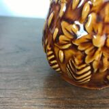 Set of 2 vintage caramel-colored slip mugs with flower pattern