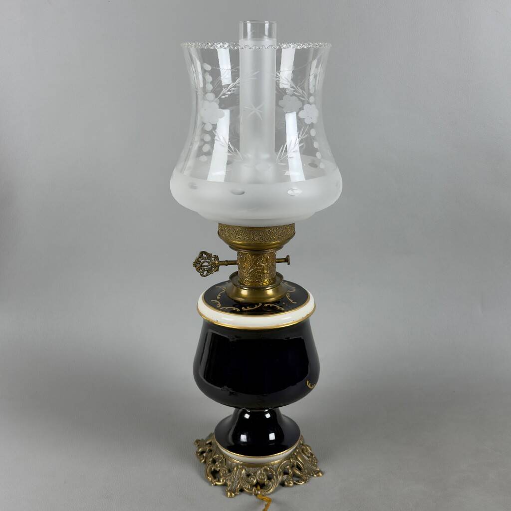 Limoges table lamp France porcelain brass glass vintage 20th century