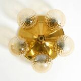 1960s Space Age brass ceiling lamp with 5 glass balls