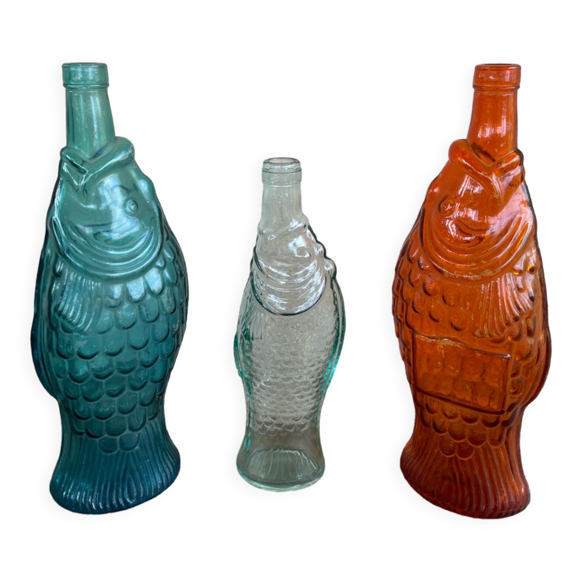3 glass bottle fish