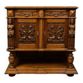 Richly carved display furniture – Top opening onto white marble