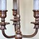 three-light candelabra lamp in metal and gilded brass, bouillotte lamp