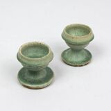 Pair of egg cups/candle holders by Alexandre Bigot – Art Nouveau stoneware