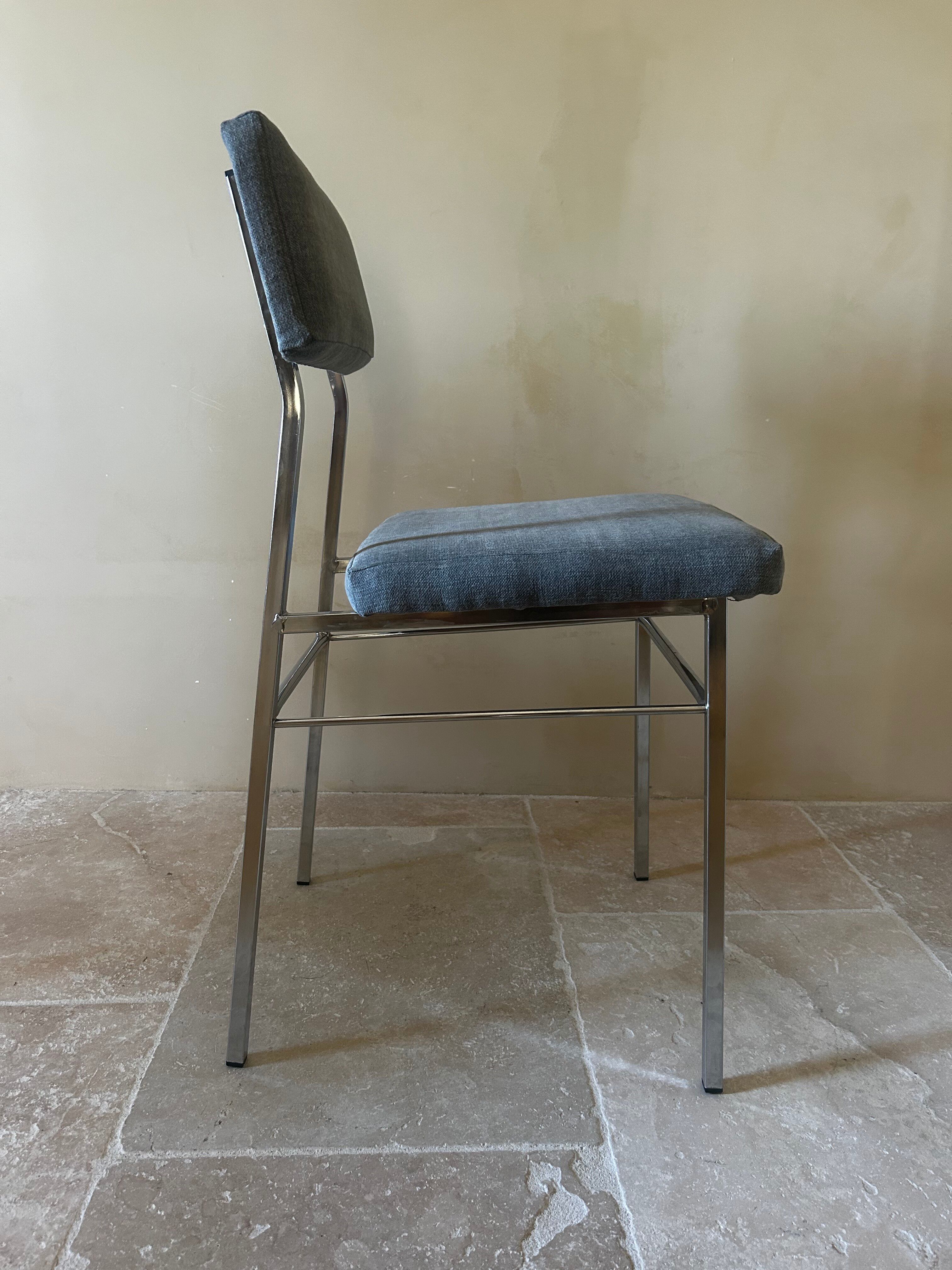 Pair of chrome and fabric chairs