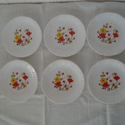 Set de 6 assiettes fleurs orange & jaune Arcopal France Vintage