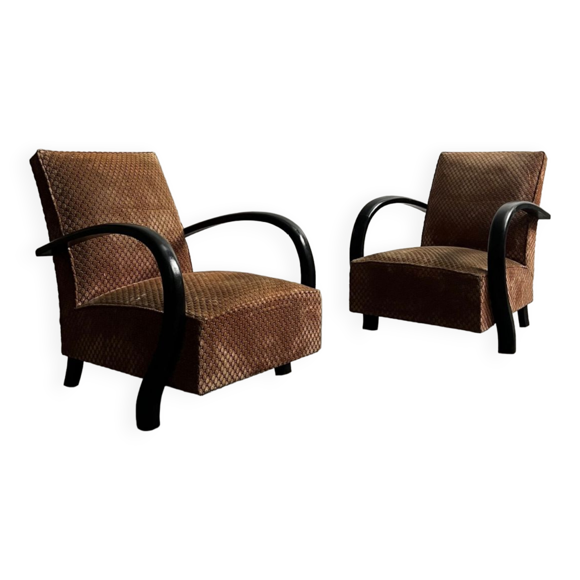 Pair of art deco velvet armchairs