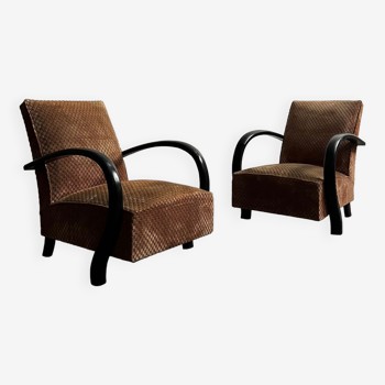 Pair of art deco velvet armchairs