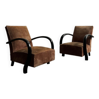 Pair of art deco velvet armchairs