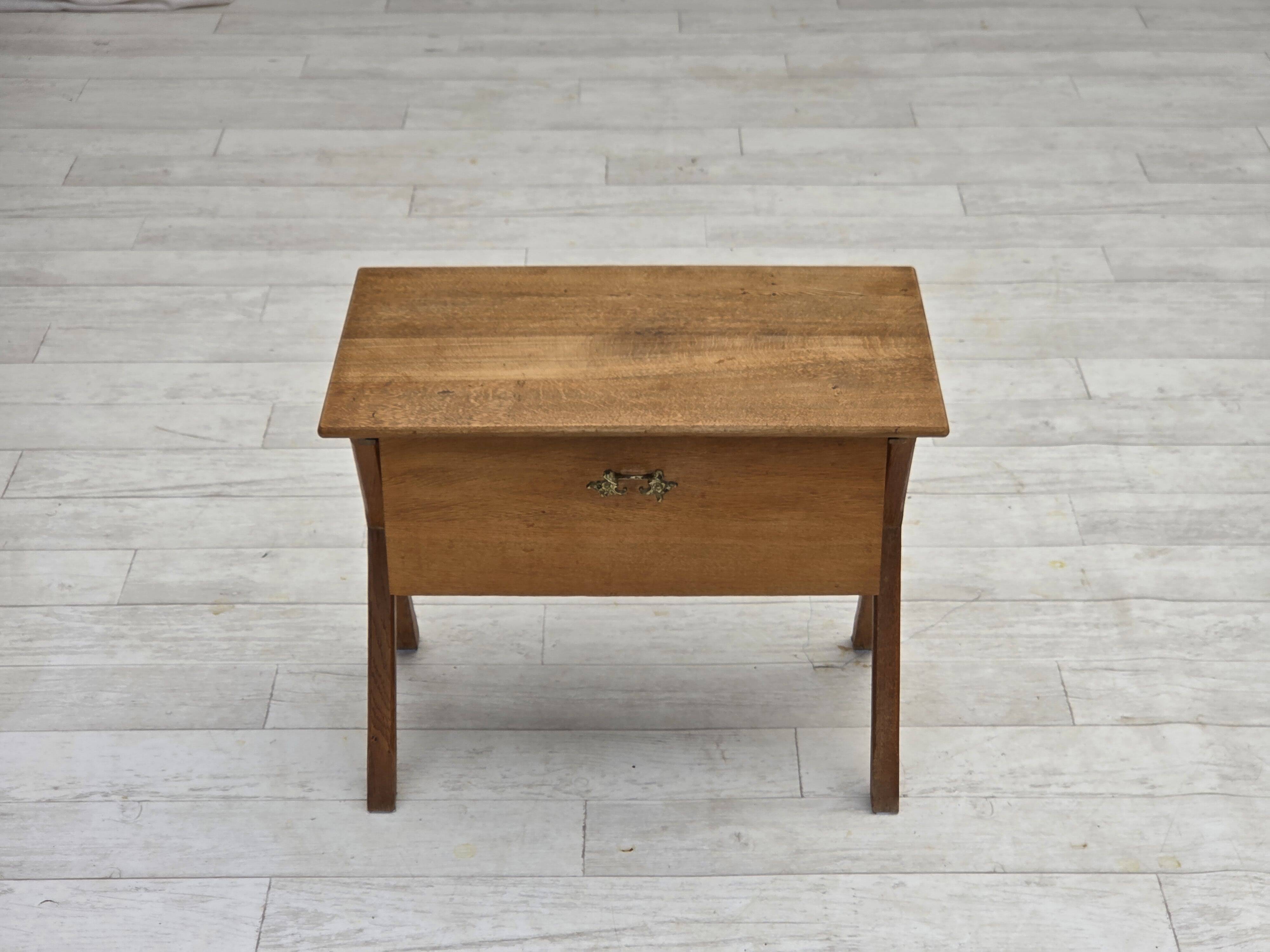 1970s, Scandinavian side table with drawer, solid oak wood, teak wood.