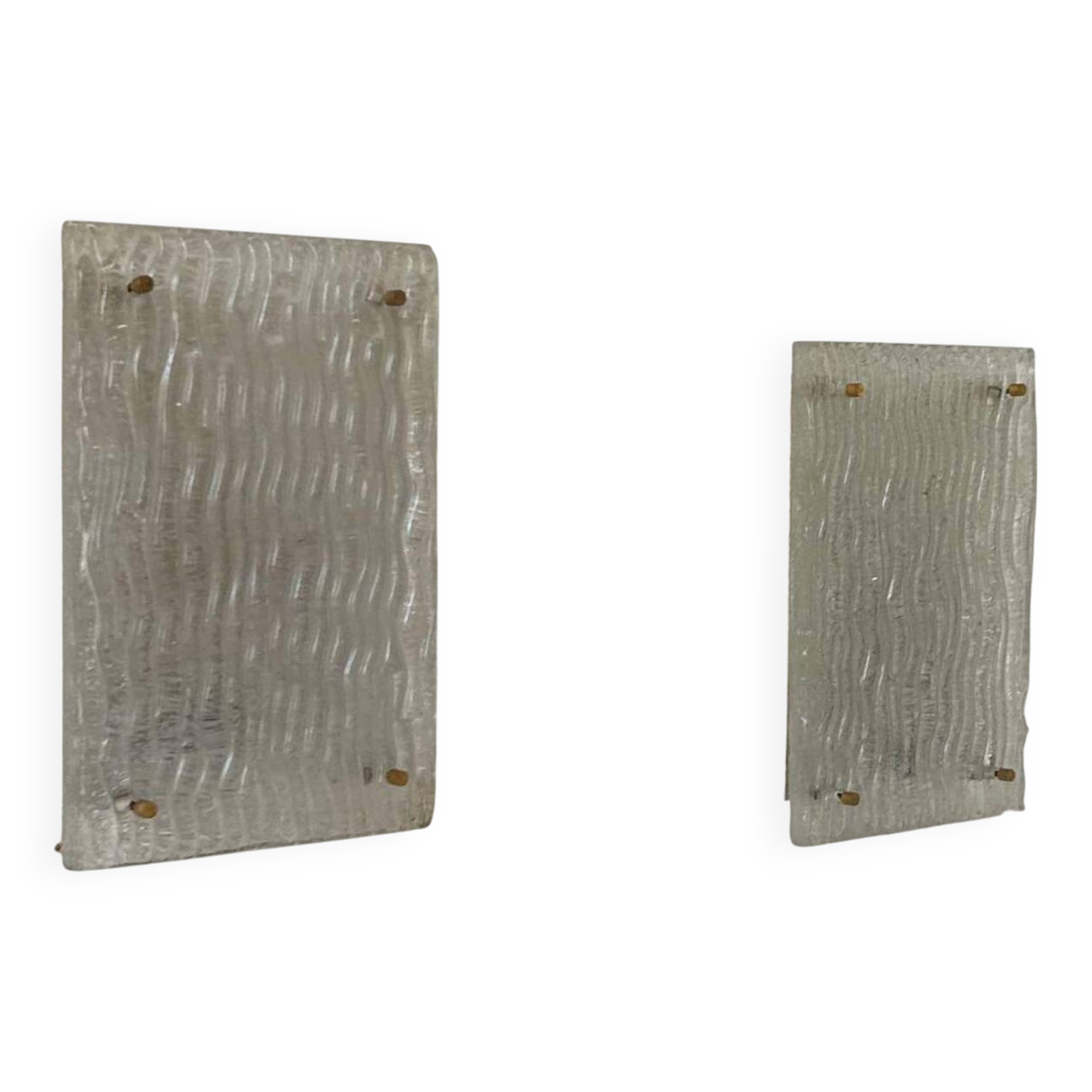 Pair of vintage sconces, molded frosted glass, Murano Italy 1970