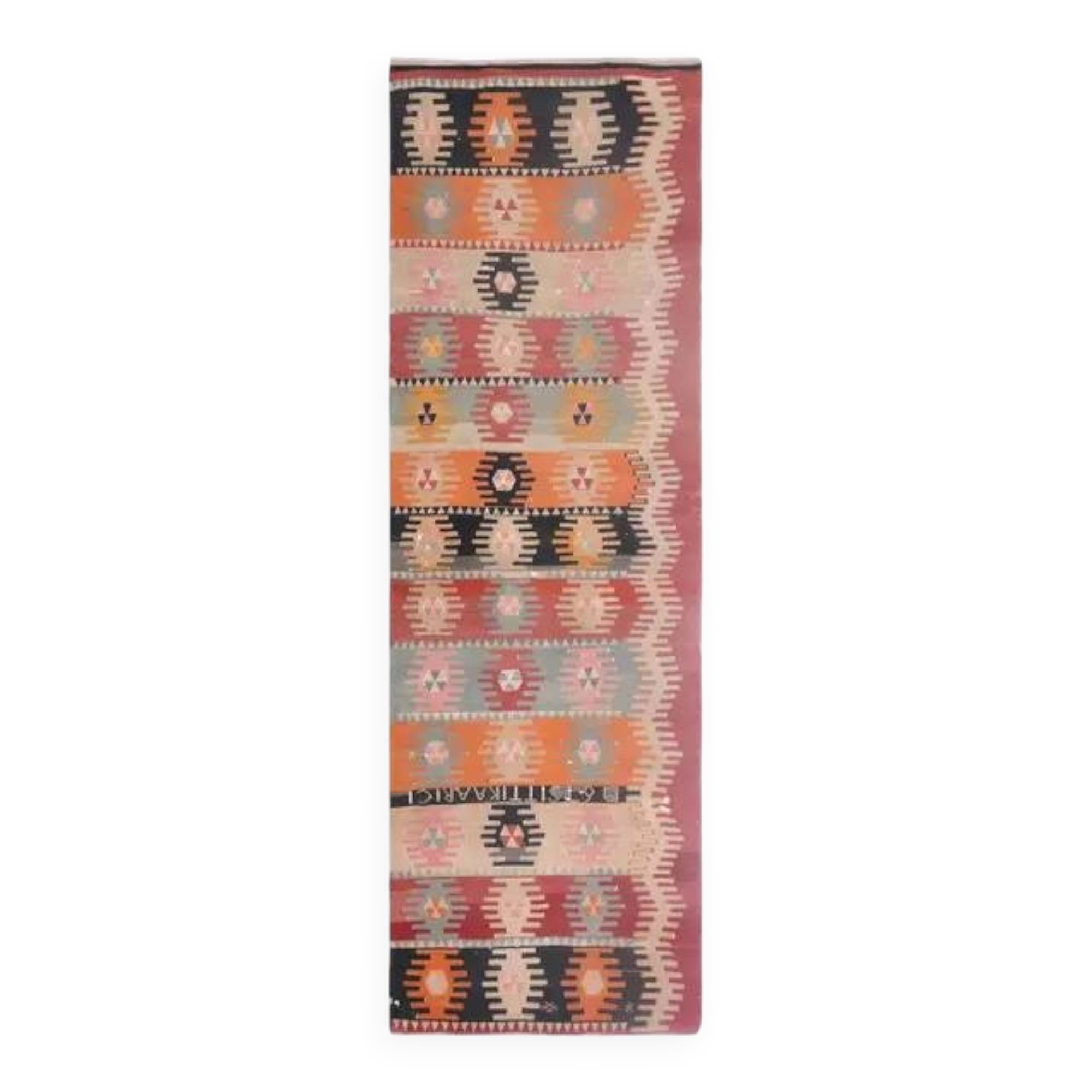 1970s Vintage Turkish Handmade Wool Cotton Orange Kilim Rug 97x295