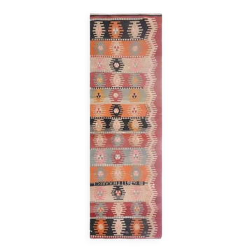 Tapis Kilim en laine et coton turc fait main vintage des années 1970, 97x295.