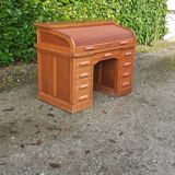 Bureau américain à rideaux 8 tiroirs 2 tablettes chêne Année 50 vintage
