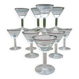 11 bottle-bottom bistro glasses with silver edging, early 20th century