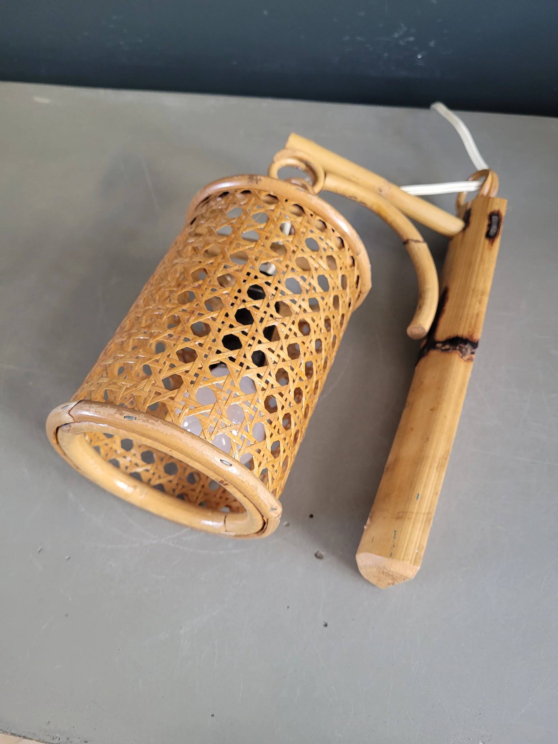 Vintage bamboo and cane wall light