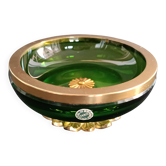 Coupelle en cristal vert et laiton doré par Cristal & Bronze Paris