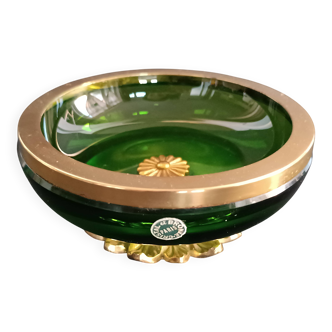 Green crystal and gilt brass bowl by Cristal & Bronze Paris