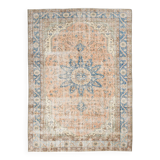 7x10 Turkish Blue & Peach Handmade Persian Rug, 220x304Cm