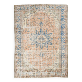 7x10 Turkish Blue & Peach Handmade Persian Rug, 220x304Cm