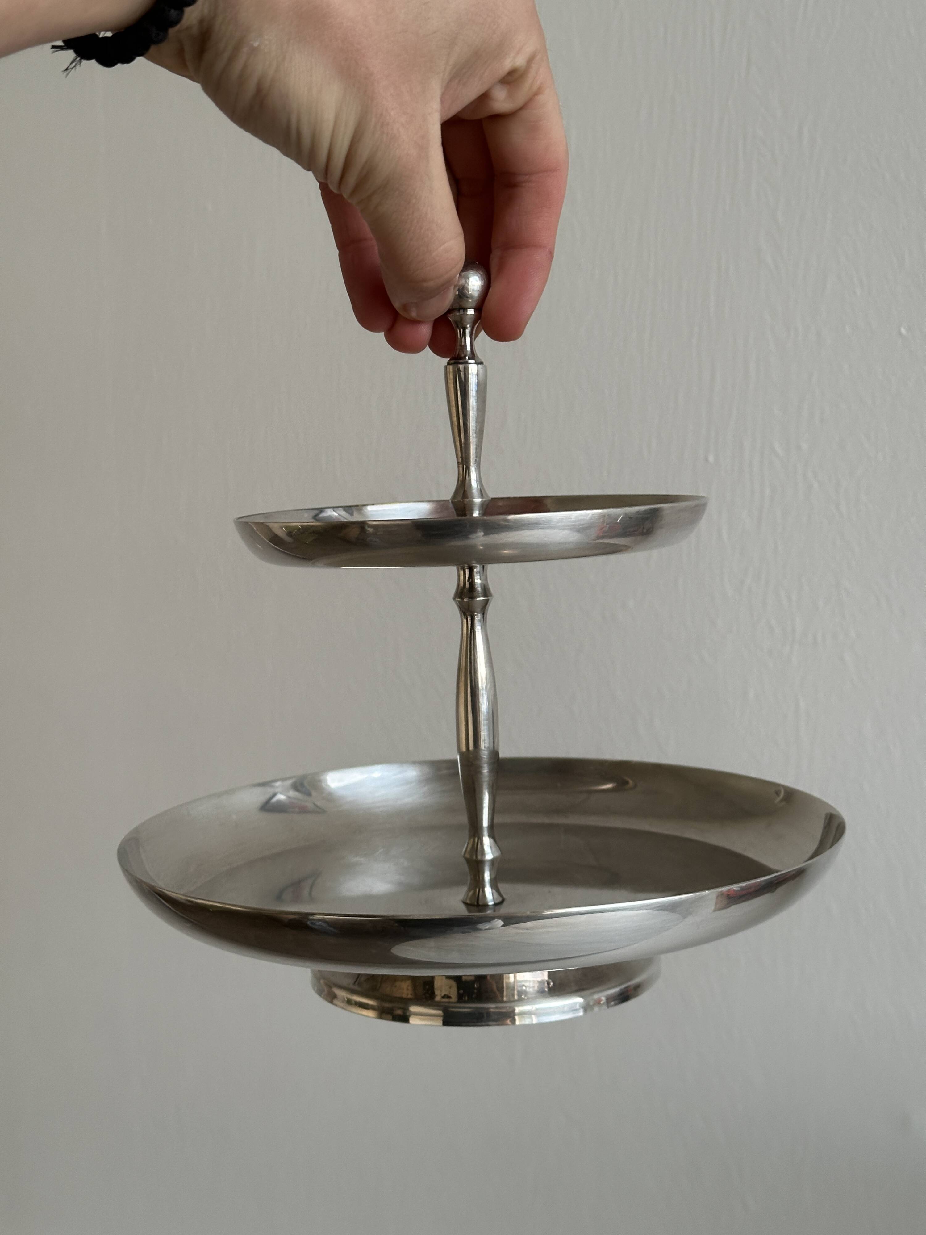 Small silver-plated metal sweets server