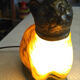 Art Deco cat lamp in glass paste, signed.