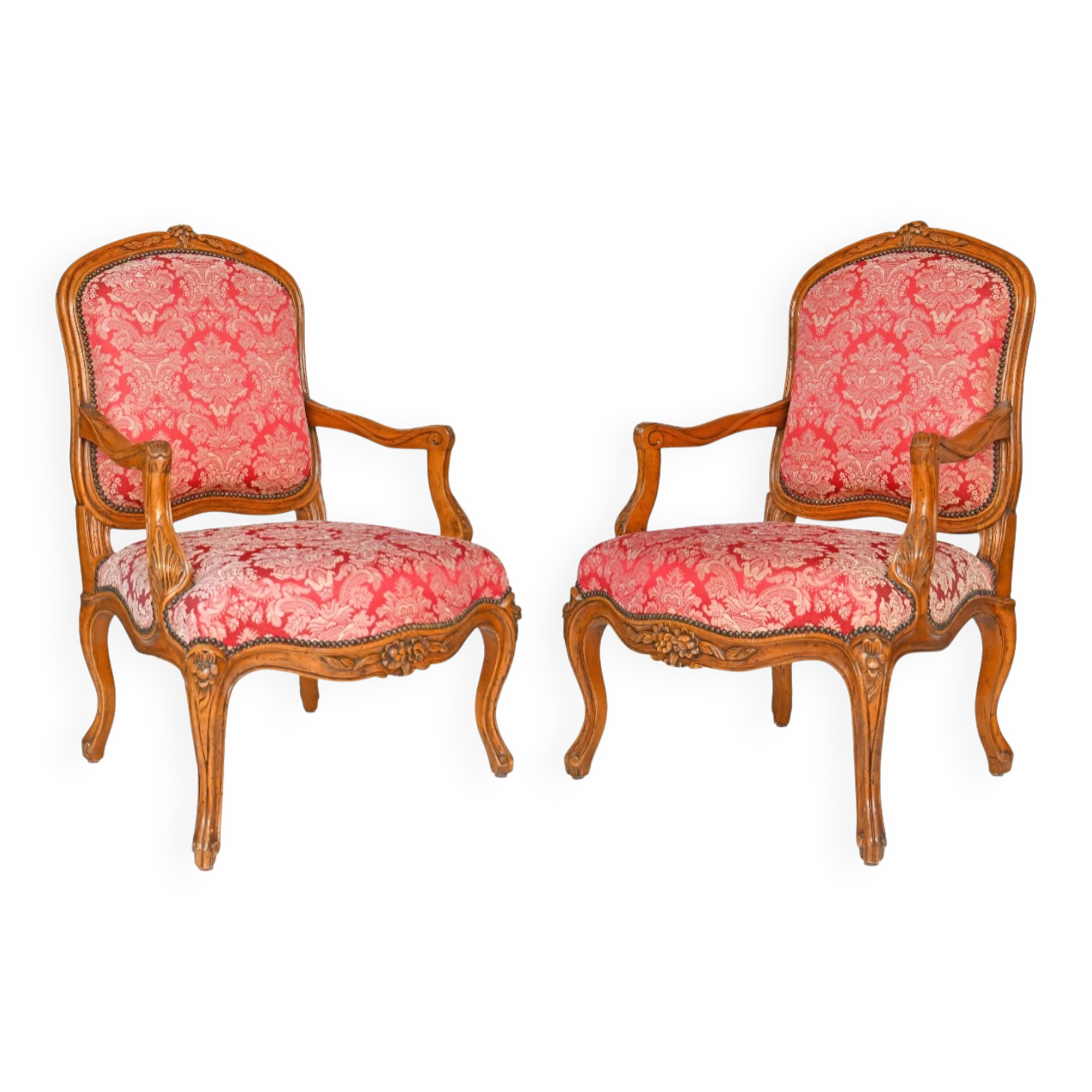 Pair of Louis XV style cabriolet armchairs