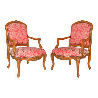 Pair of Louis XV style cabriolet armchairs