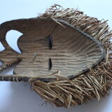 African mask with raffia and kaolin dots