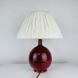 Purple ceramic ball lamp with wool shade, vintage.
