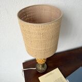 Lampe de table ananas céramique et laiton 1950