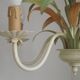 French Vintage Cream 5 Light Metal Chandelier Green and Peach Leaves