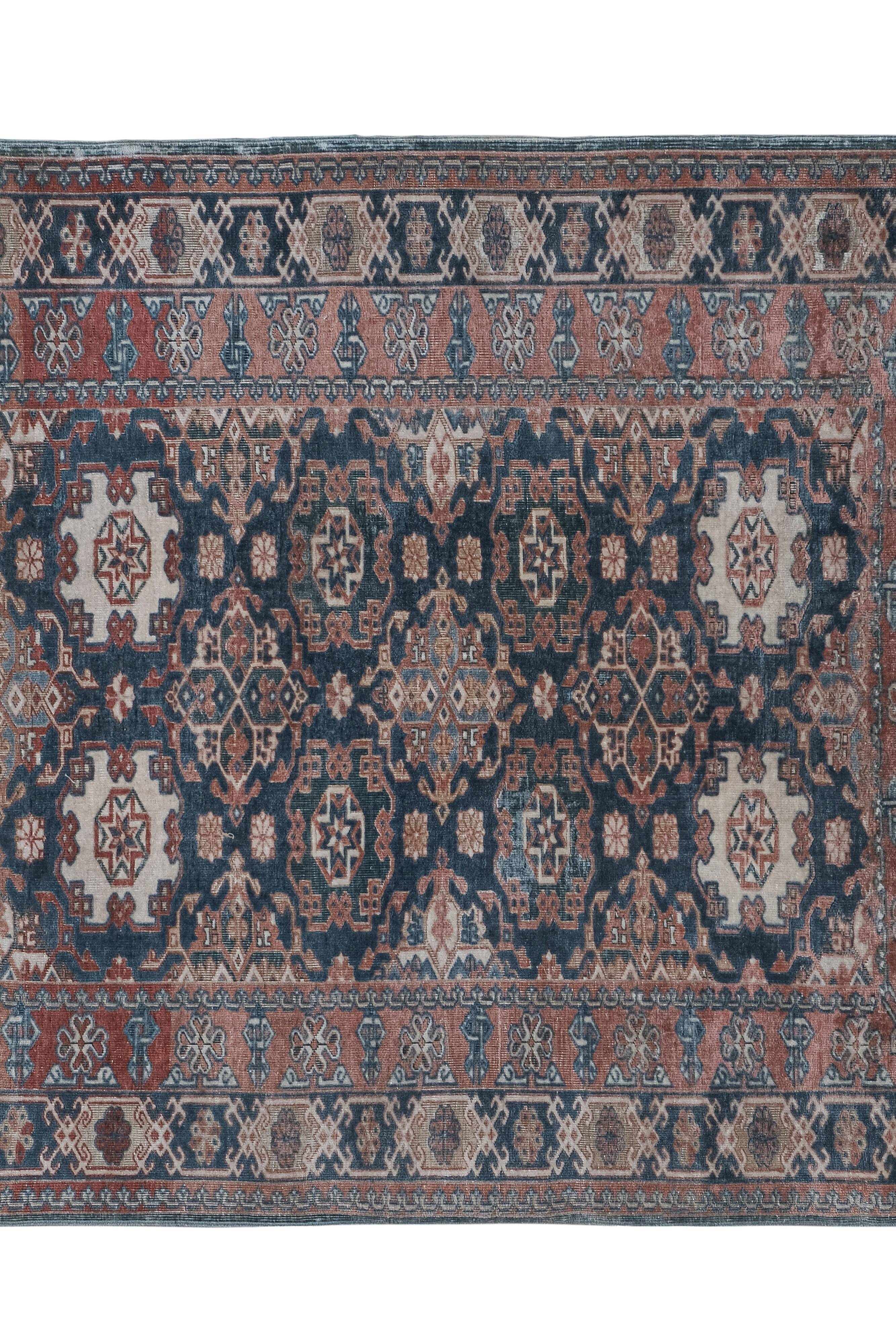 Handknotted Square Caucasian Blue Shirvan Rug 4'5" X 5'1"