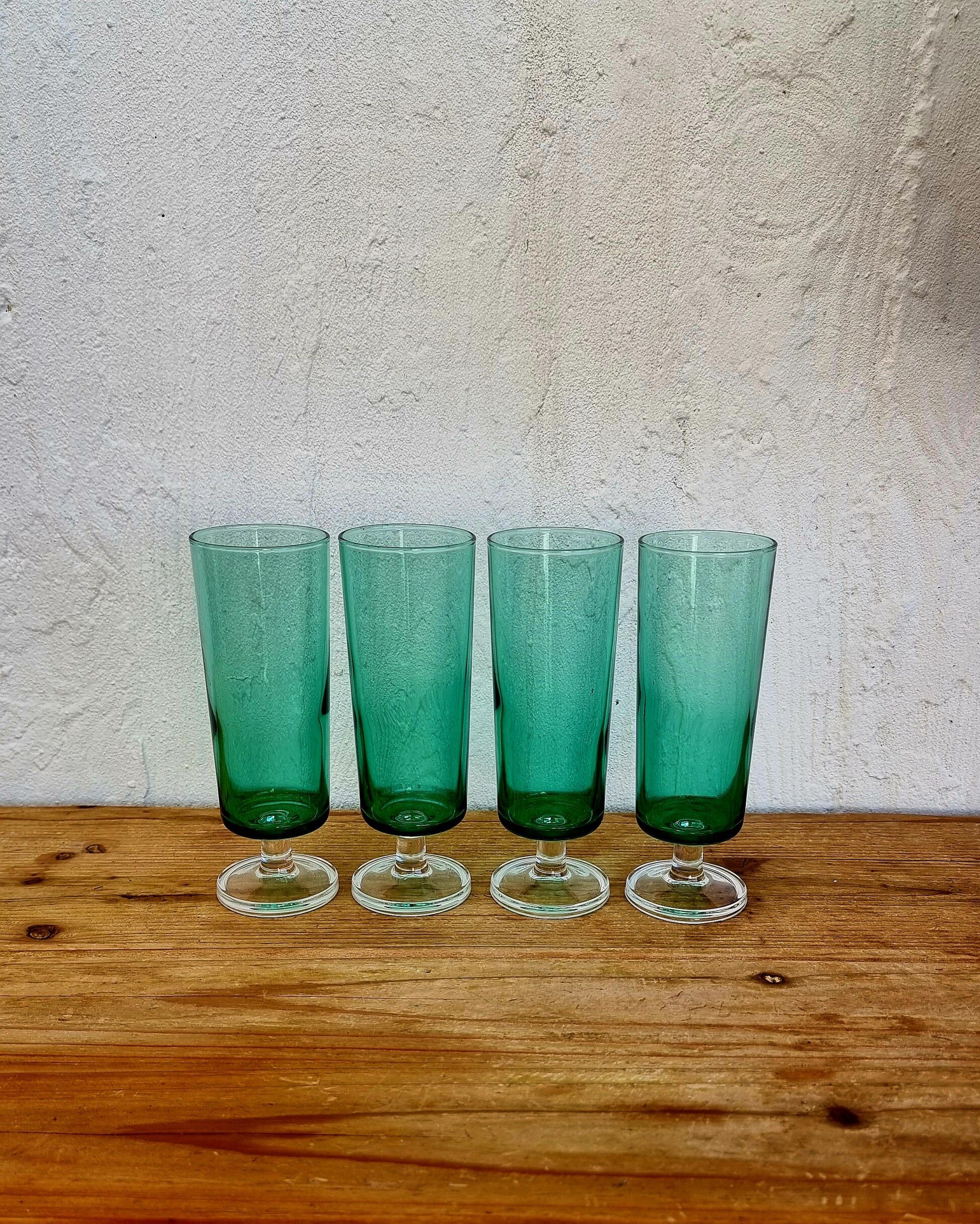 4 flûtes à champagne Luminarc Cavalier vertes vintage années 70