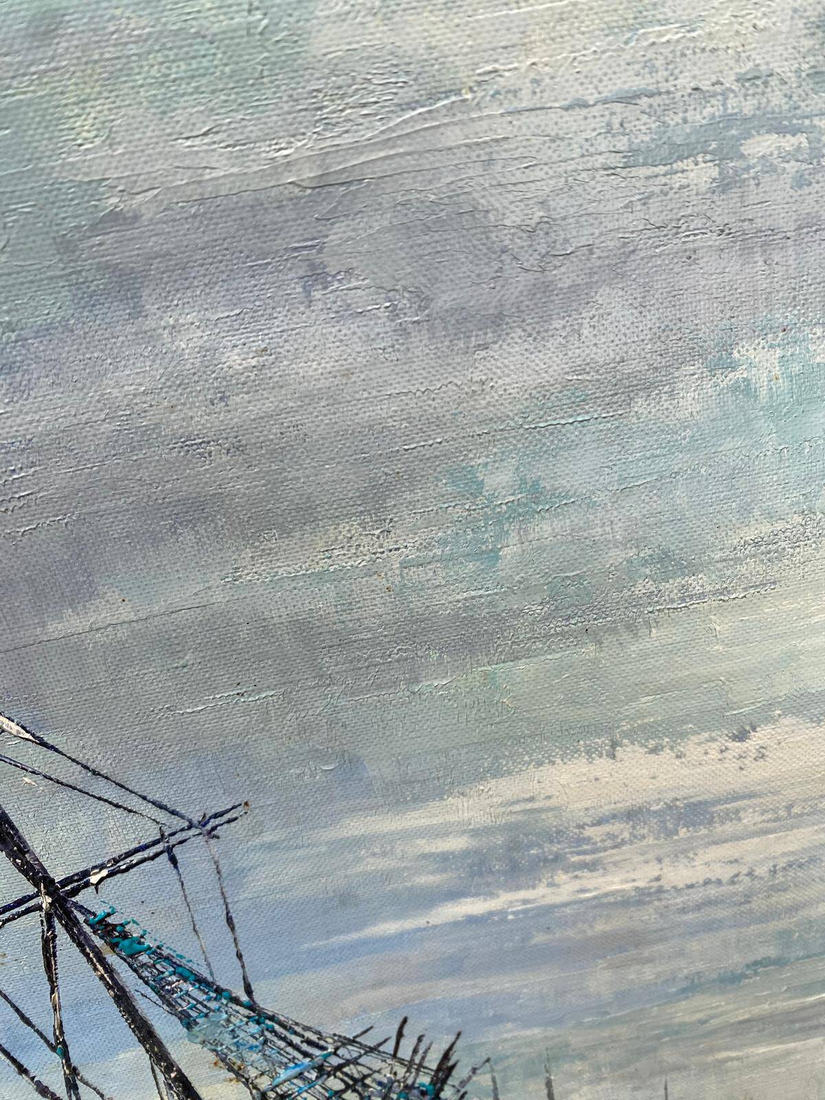 Oil painting on canvas by Luc Verger, boats, 90x60cm.