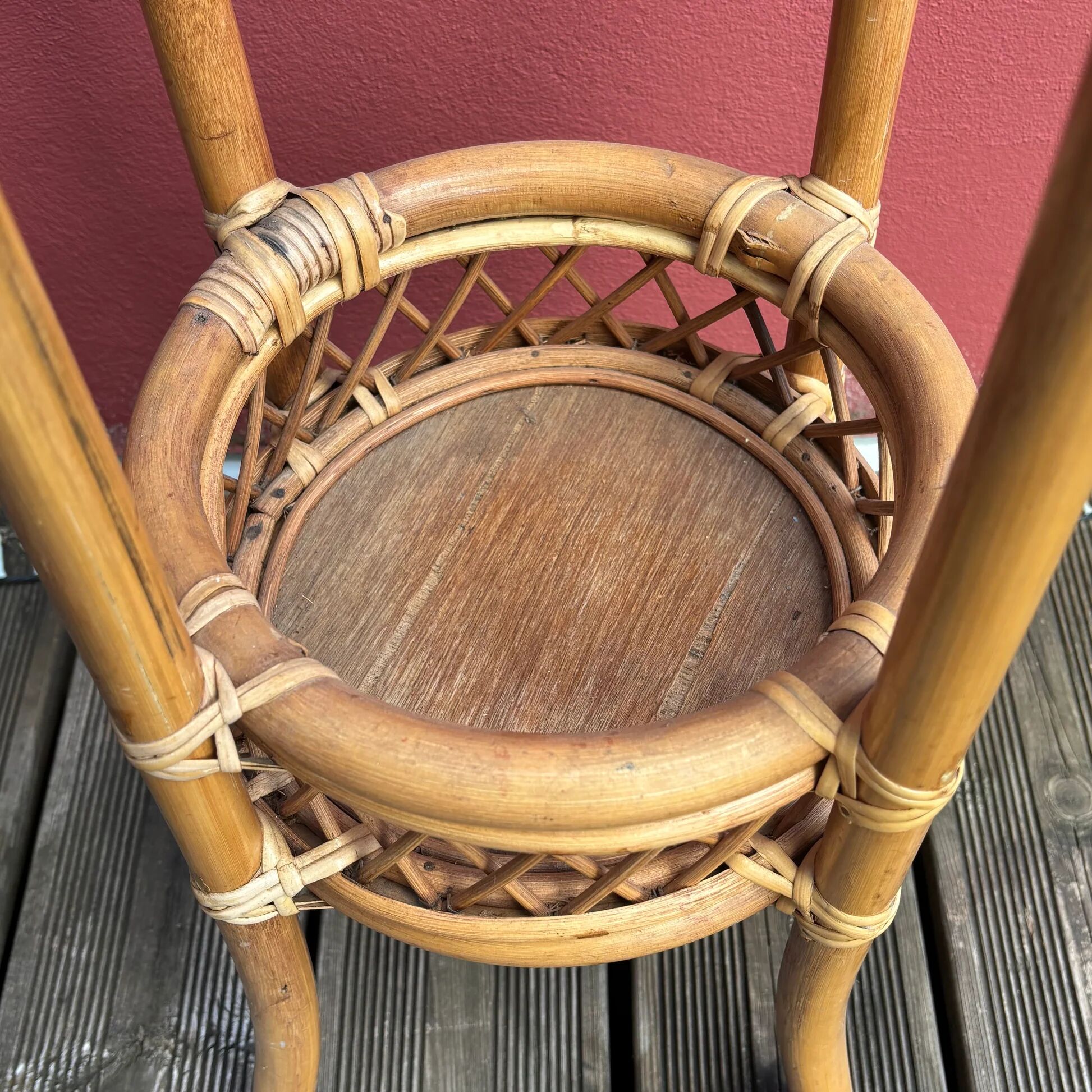 Porte-plantes en bambou et rotin 2 plateaux - Ref 1287