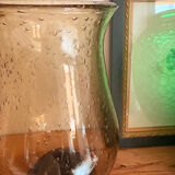 Vase en verre bullé marron fumé – forme tulipe évasée – vintage ann