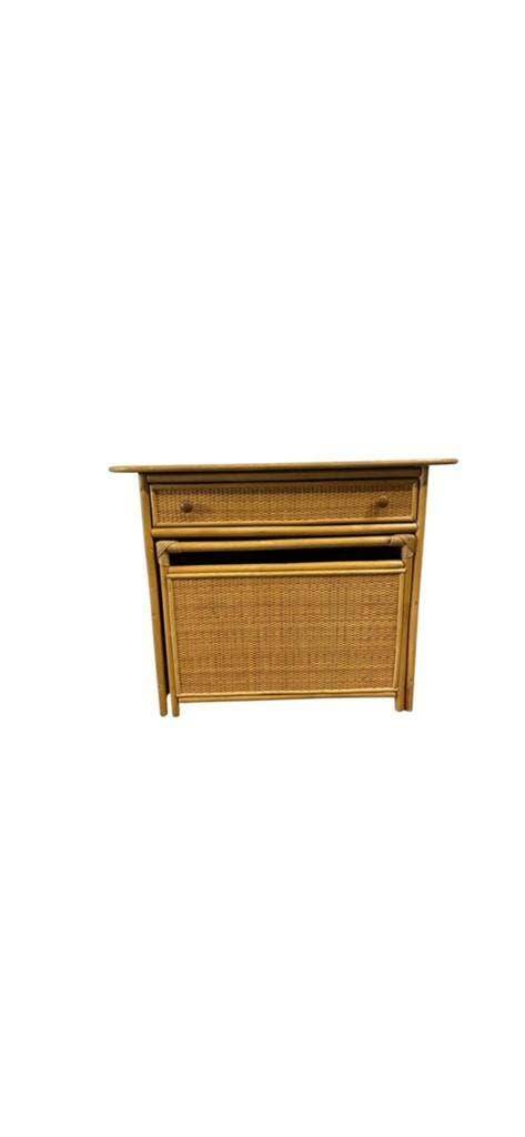 Console vintage en rotin avec tabouret / meuble coiffeuse