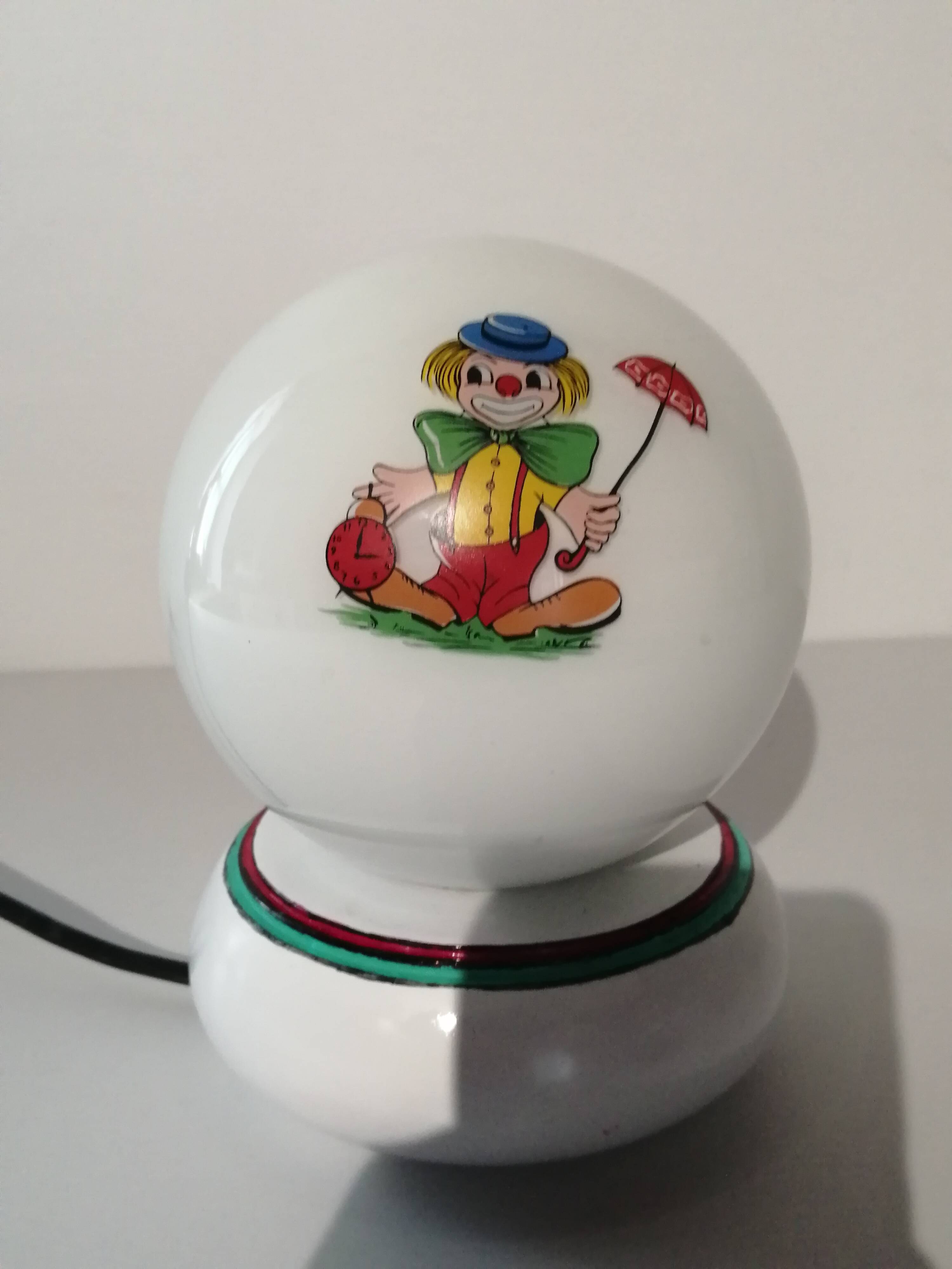 Opaline ball lamp with vintage clown pattern 1960