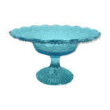 Assiette sur piedouche en verre bleu