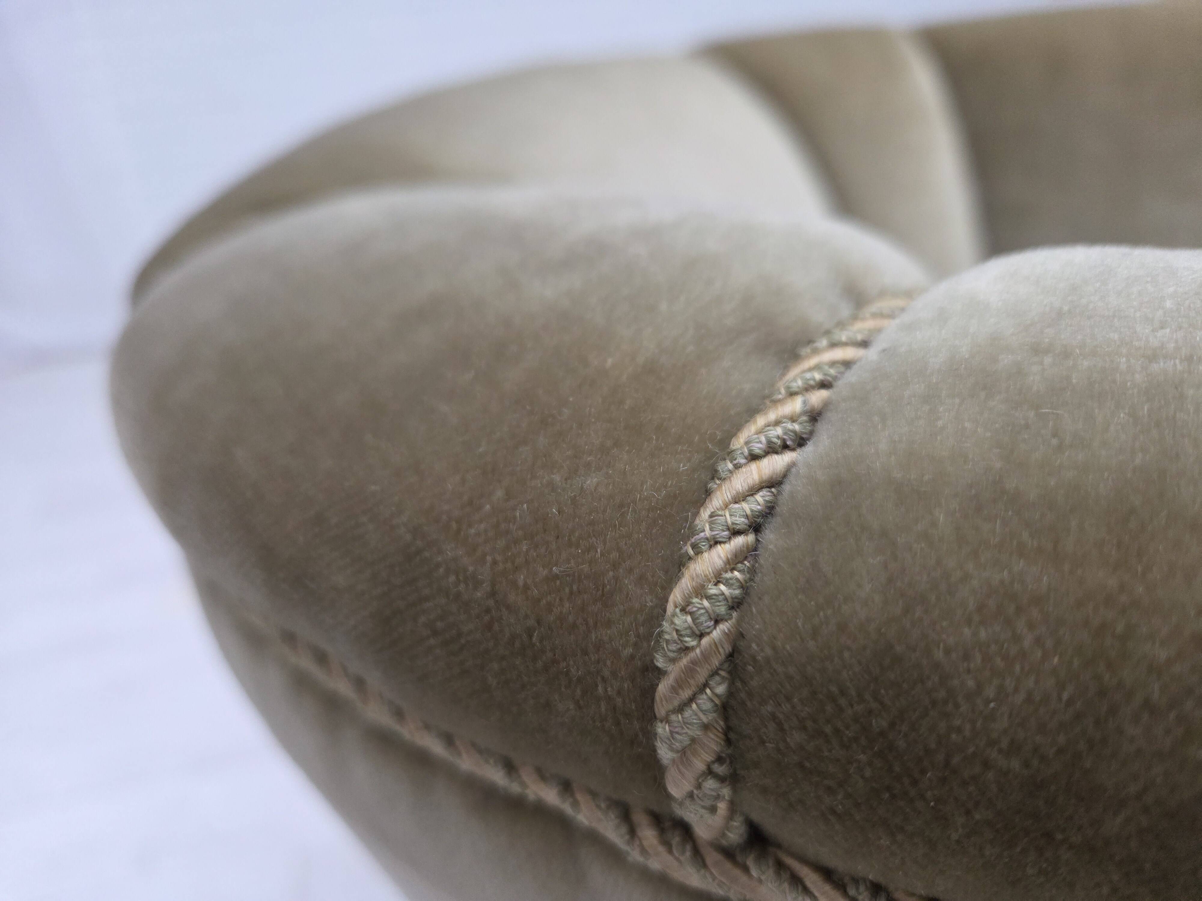 1970s, Danish armchair, original green furniture velour, oak wood.