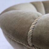 1970s, Danish armchair, original green furniture velour, oak wood.