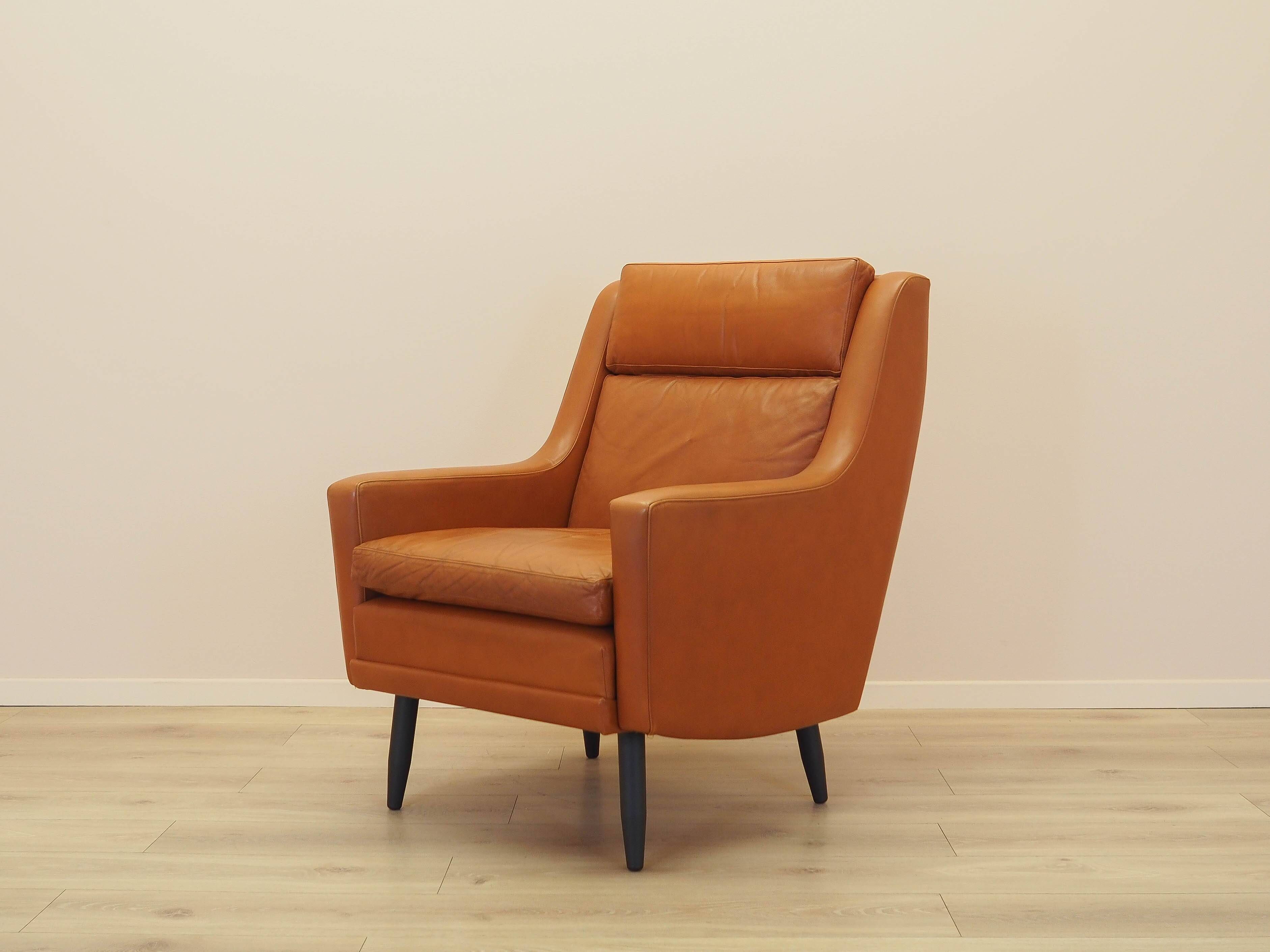 Fauteuil orange, design danois, années 1970, fabriqué au Danemark