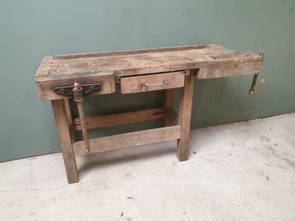 Old wooden workbench sidetable