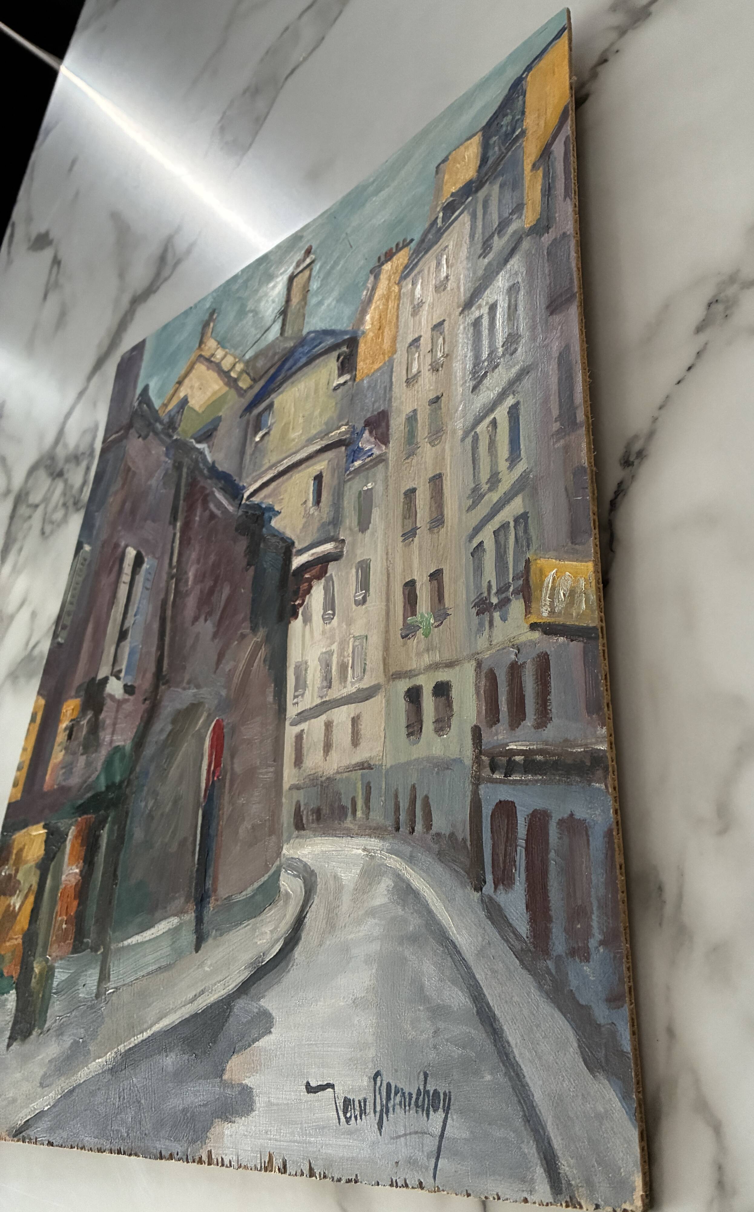 Old painting oil on Isorel "Paris street of the Town Hall"