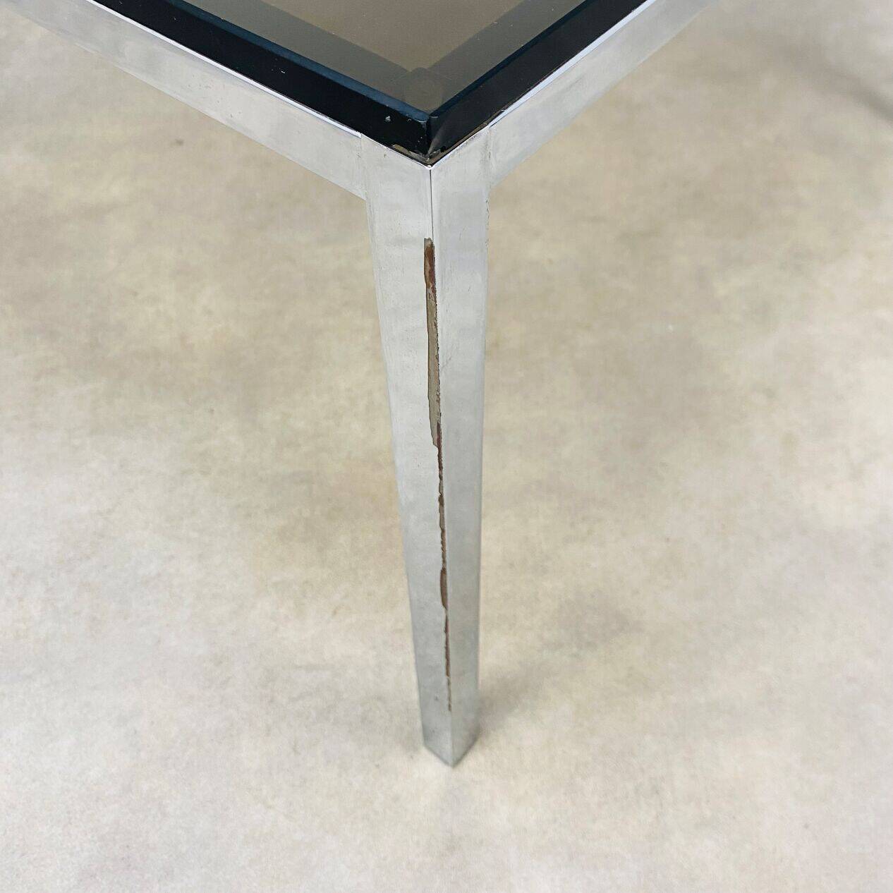 Square coffee table in chrome and smoked glass from the 1970s.