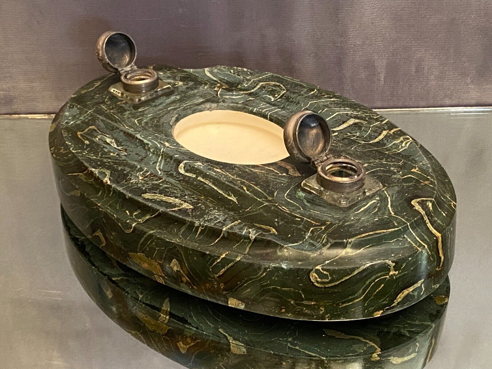 Large office inkwell in ceramic and / or marble late nineteenth early twentieth 6 kg